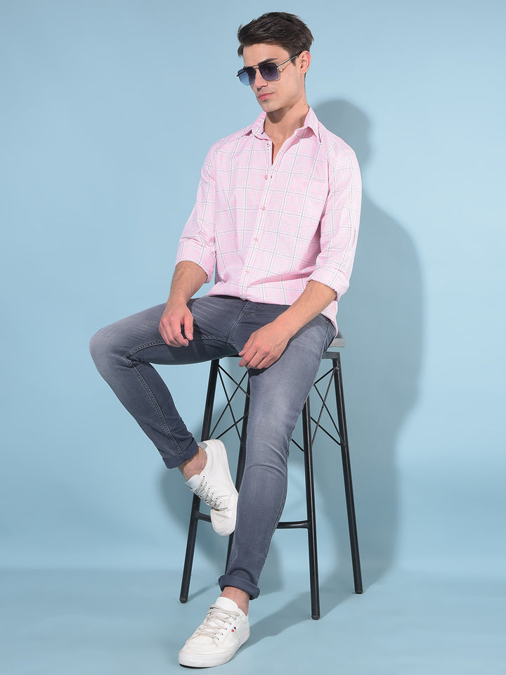 Pink Tartan Check 100% Cotton Shirt-Men Shirts-Crimsoune Club