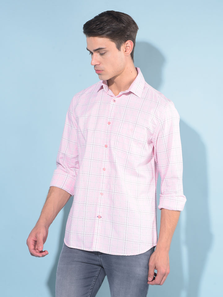 Pink Tartan Check 100% Cotton Shirt-Men Shirts-Crimsoune Club