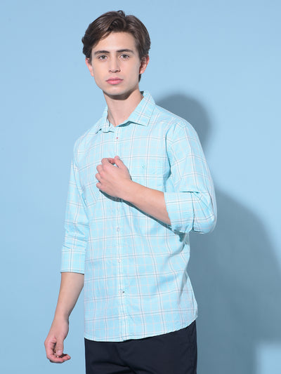 Blue Tartan Check 100% Cotton Shirt-Men Shirts-Crimsoune Club