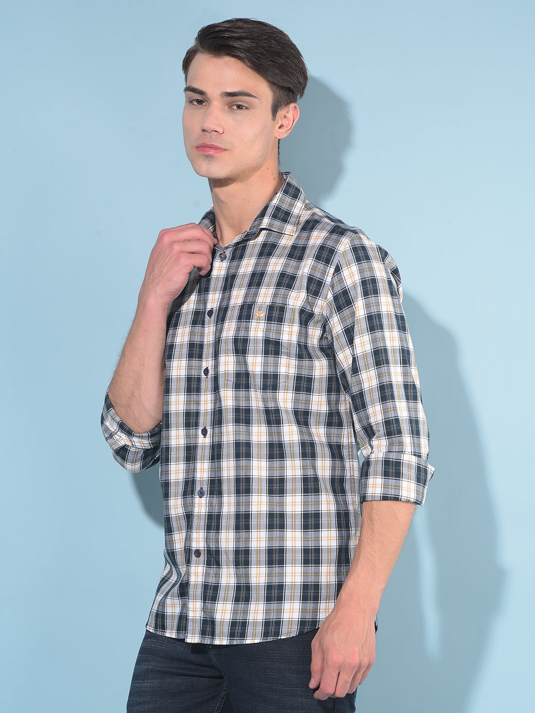 Mustard Tartan Check 100% Cotton Shirt-Men Shirts-Crimsoune Club