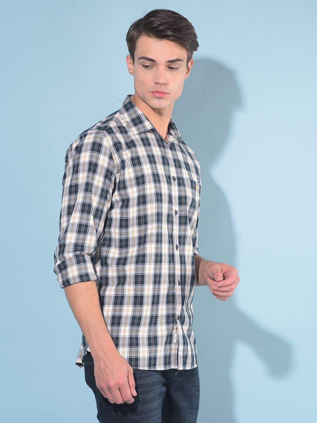 Mustard Tartan Check 100% Cotton Shirt-Men Shirts-Crimsoune Club