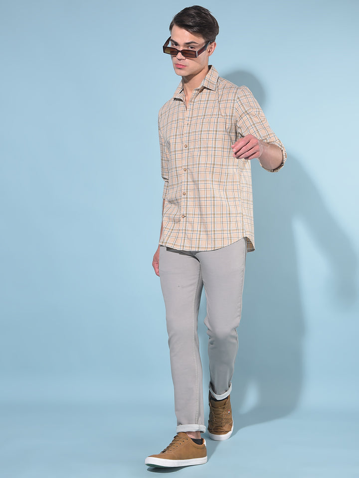 Brown Tartan Check 100% Cotton Shirt-Men Shirts-Crimsoune Club