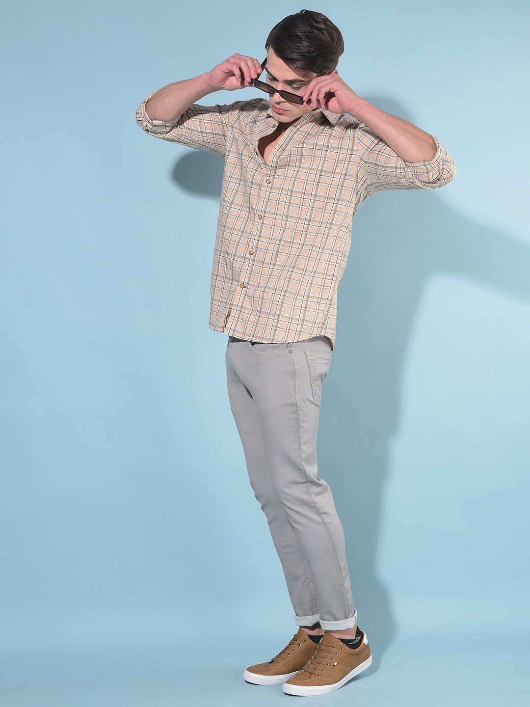 Brown Tartan Check 100% Cotton Shirt-Men Shirts-Crimsoune Club