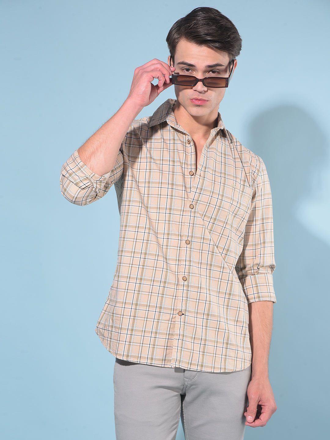 Brown Tartan Check 100% Cotton Shirt-Men Shirts-Crimsoune Club