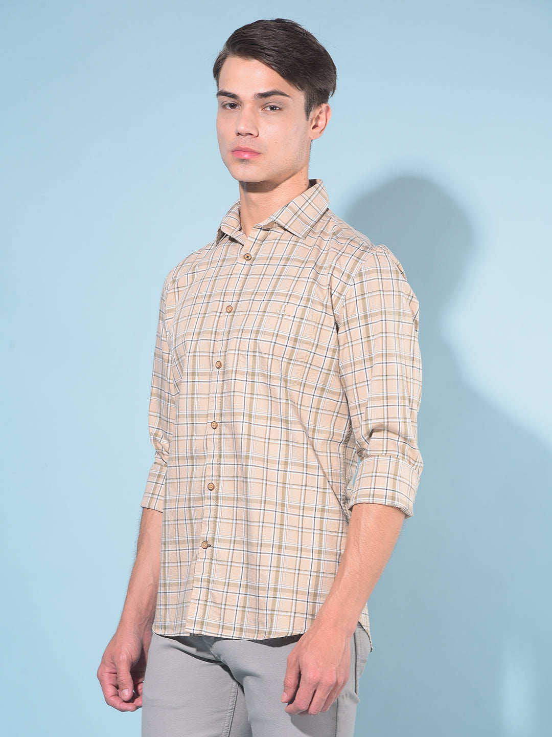 Brown Tartan Check 100% Cotton Shirt-Men Shirts-Crimsoune Club