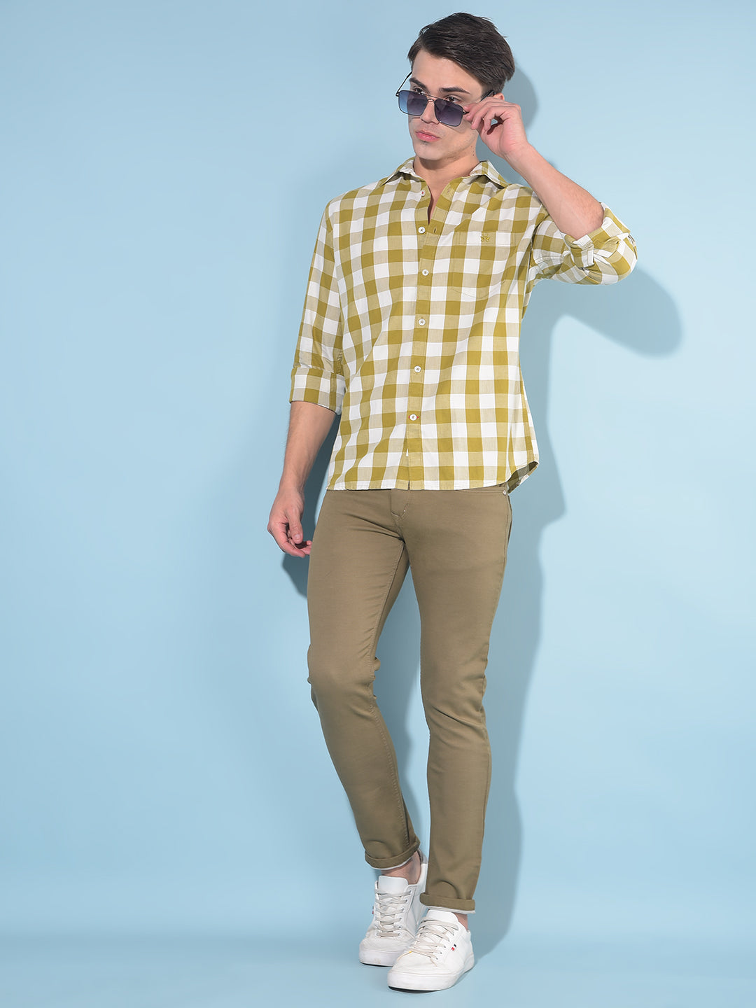 Olive Tartan Check 100% Cotton Shirt-Men Shirts-Crimsoune Club
