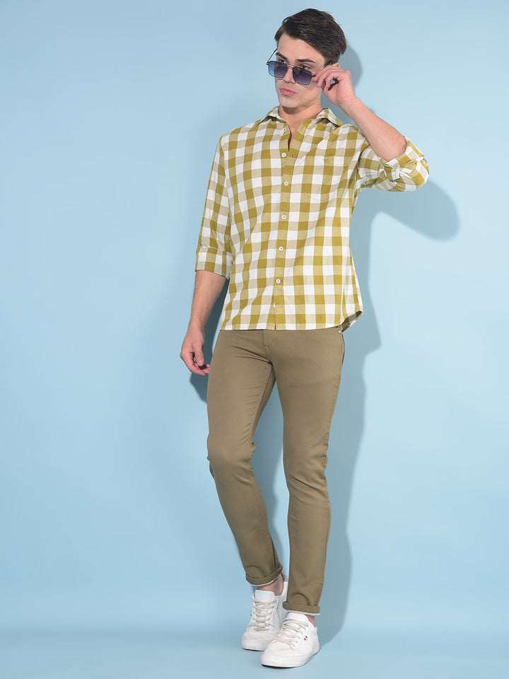 Olive Tartan Check 100% Cotton Shirt-Men Shirts-Crimsoune Club