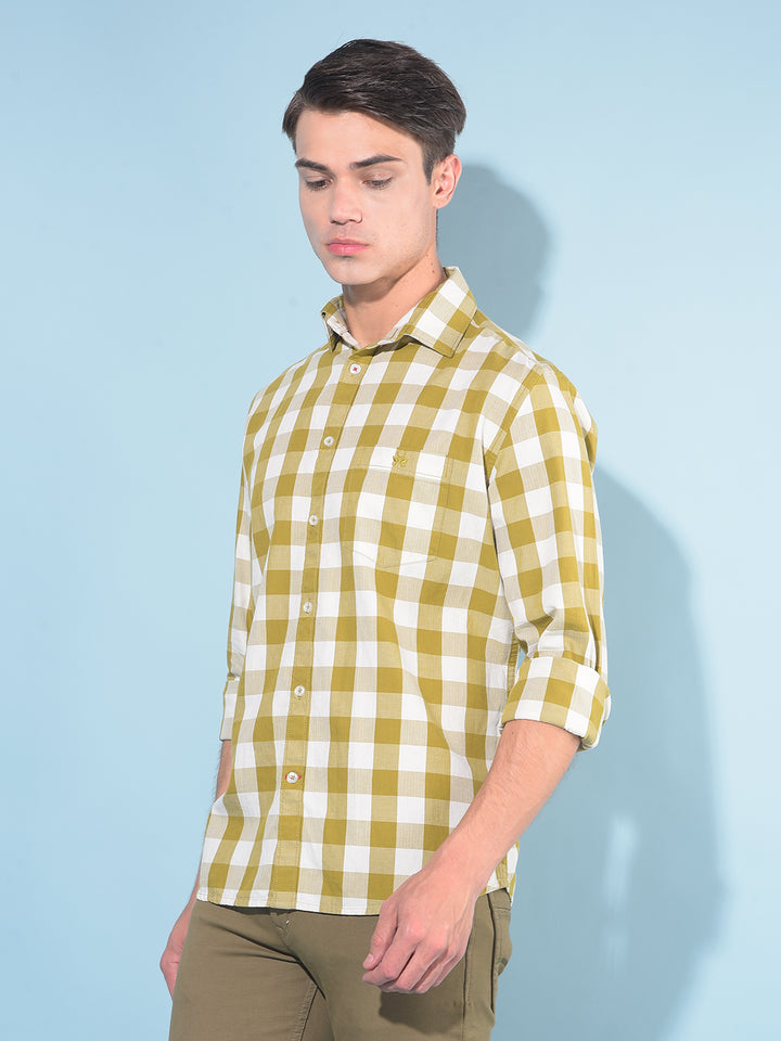 Olive Tartan Check 100% Cotton Shirt-Men Shirts-Crimsoune Club