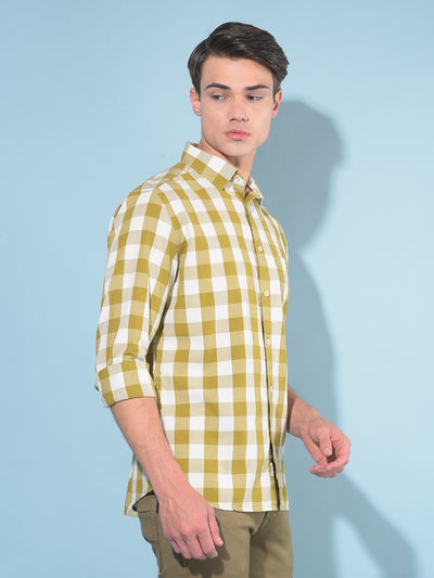 Olive Tartan Check 100% Cotton Shirt-Men Shirts-Crimsoune Club