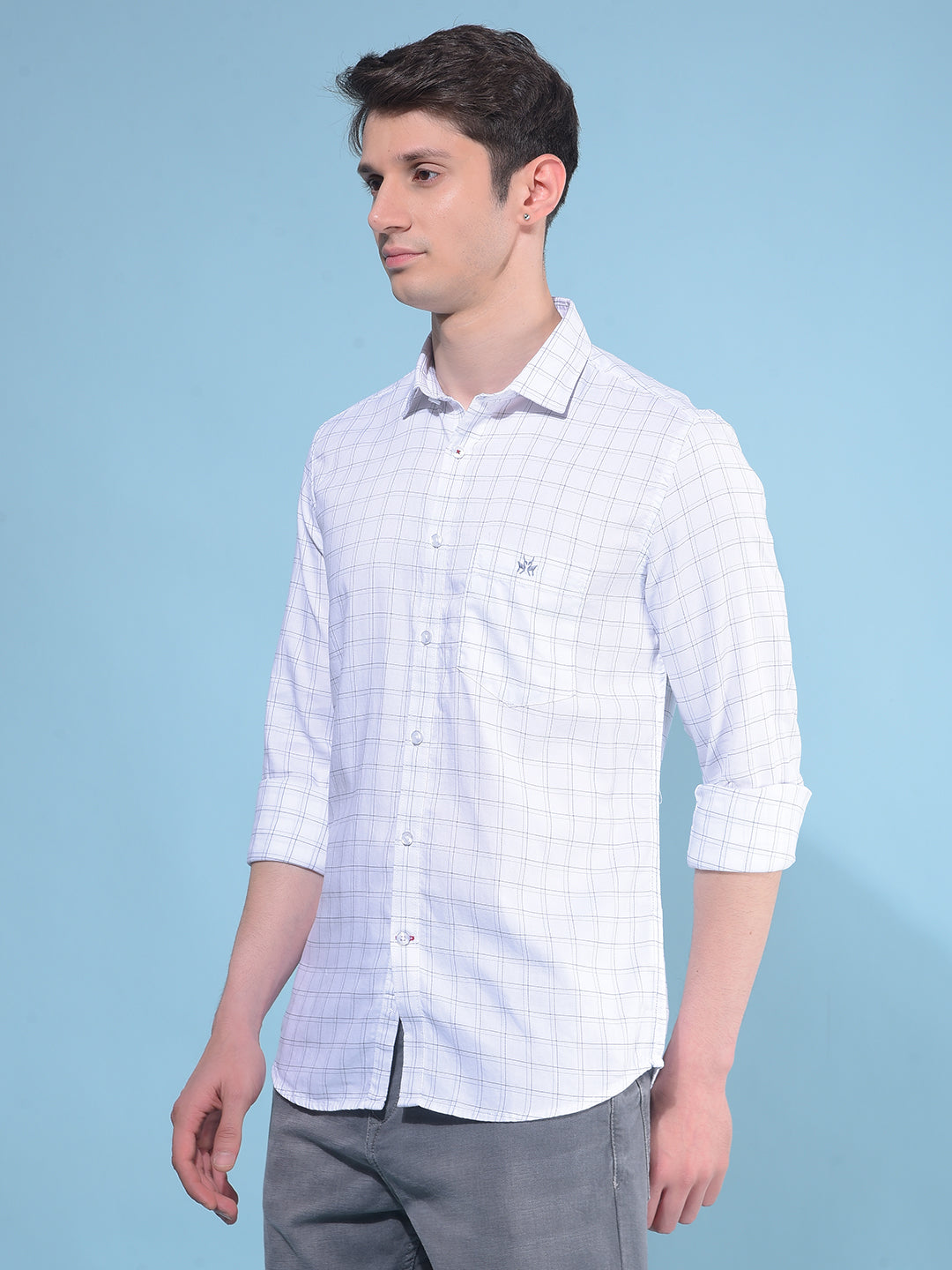 White Plain Check 100% Cotton Shirt-Men Shirts-Crimsoune Club