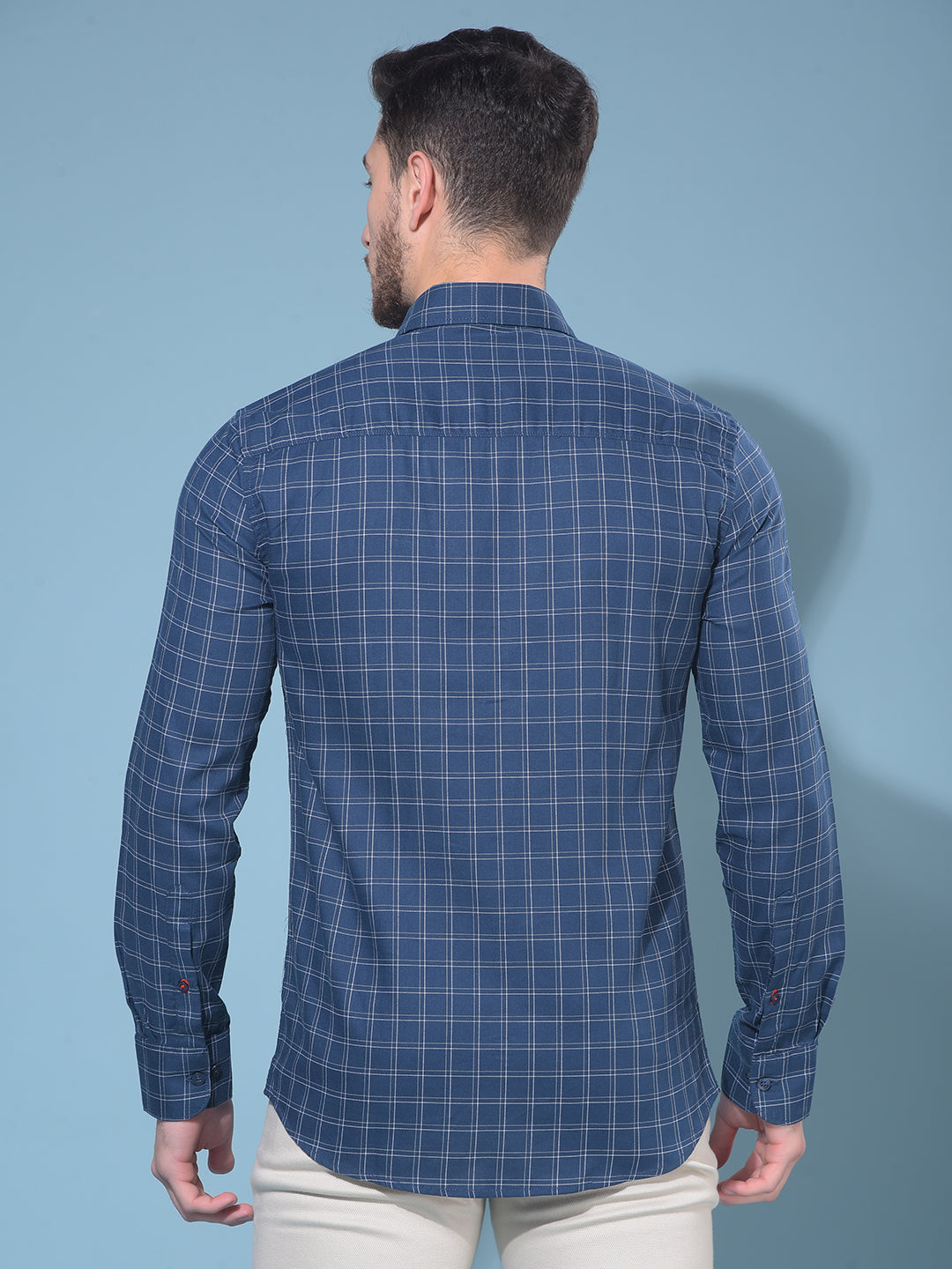 Blue Tartan Check 100% Cotton Shirt-Men Shirts-Crimsoune Club