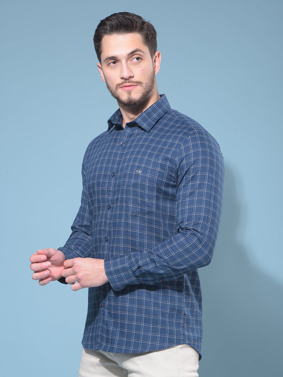 Blue Tartan Check 100% Cotton Shirt-Men Shirts-Crimsoune Club