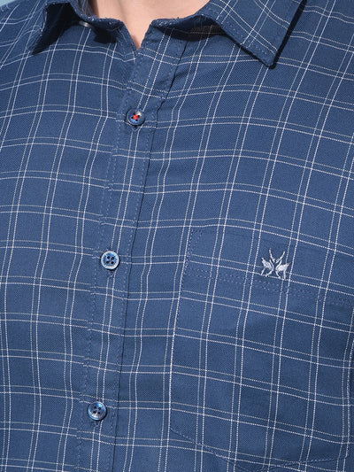 Blue Tartan Check 100% Cotton Shirt-Men Shirts-Crimsoune Club