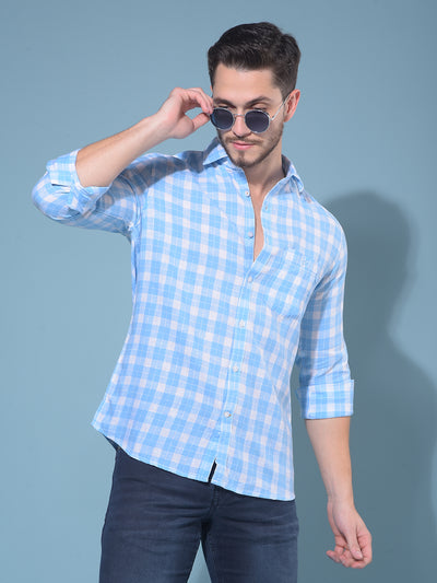 Blue Tartan Check Linen Shirt-Men Shirts-Crimsoune Club