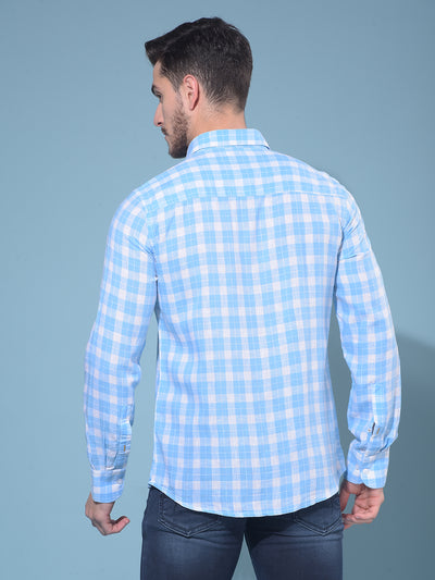 Blue Tartan Check Linen Shirt-Men Shirts-Crimsoune Club