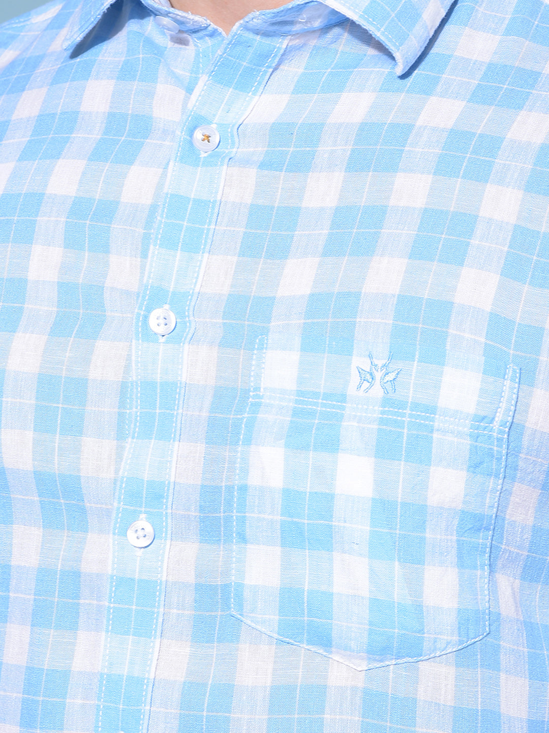 Blue Tartan Check Linen Shirt-Men Shirts-Crimsoune Club