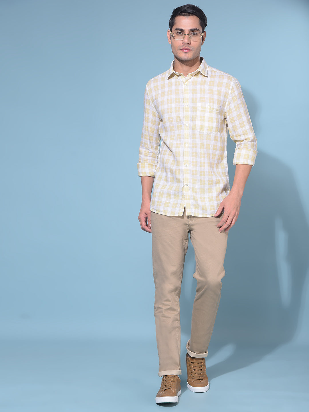 Yellow Tartan Check Linen Shirt-Men Shirts-Crimsoune Club