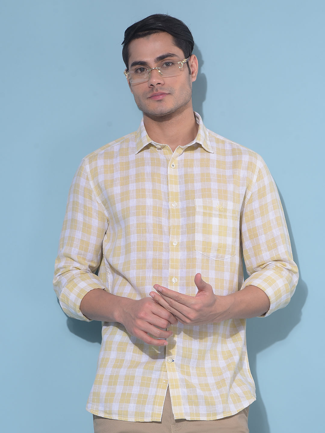 Yellow Tartan Check Linen Shirt-Men Shirts-Crimsoune Club