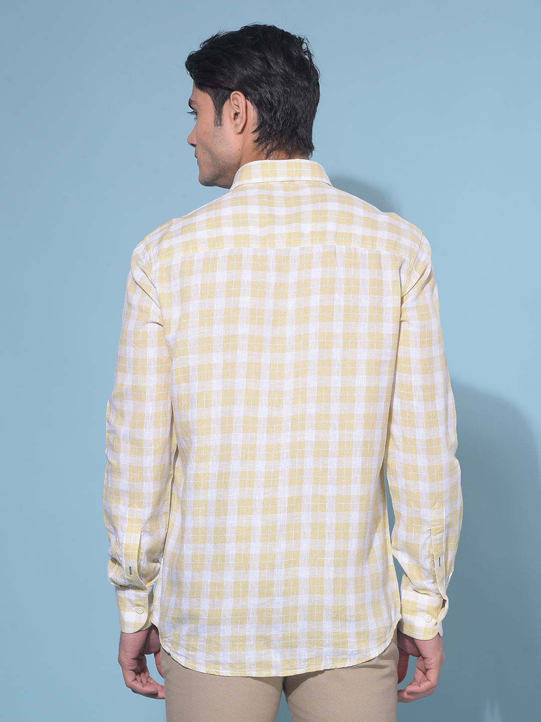 Yellow Tartan Check Linen Shirt-Men Shirts-Crimsoune Club