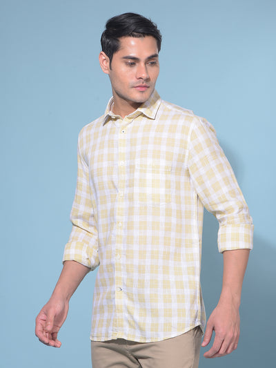 Yellow Tartan Check Linen Shirt-Men Shirts-Crimsoune Club