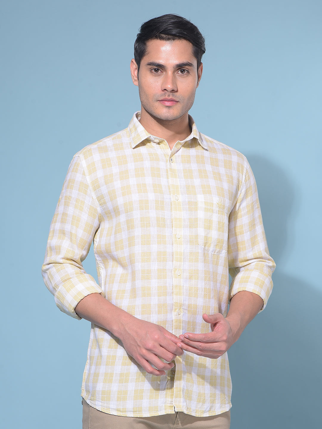 Yellow Tartan Check Linen Shirt-Men Shirts-Crimsoune Club