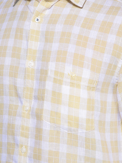 Yellow Tartan Check Linen Shirt-Men Shirts-Crimsoune Club