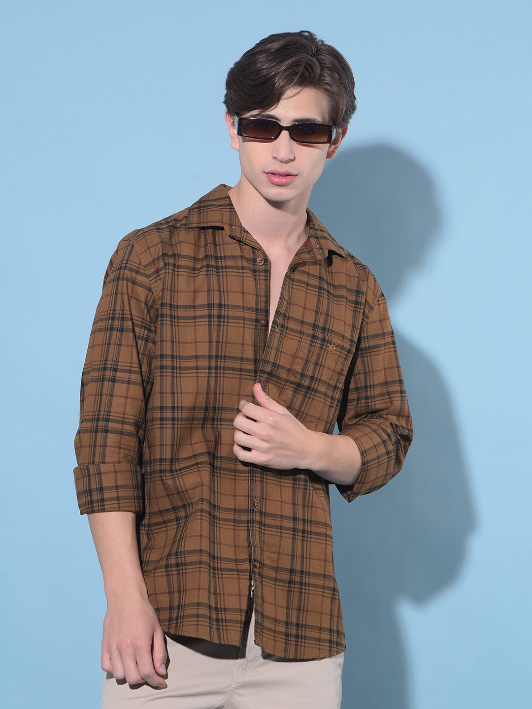 Brown Tartan Check 100% Cotton Shirt-Men Shirts-Crimsoune Club