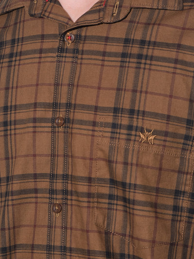 Brown Tartan Check 100% Cotton Shirt-Men Shirts-Crimsoune Club