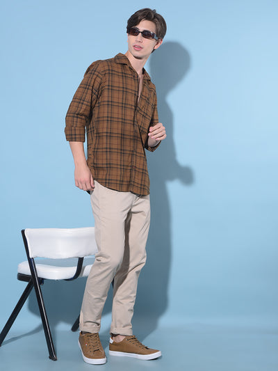 Brown Tartan Check 100% Cotton Shirt-Men Shirts-Crimsoune Club