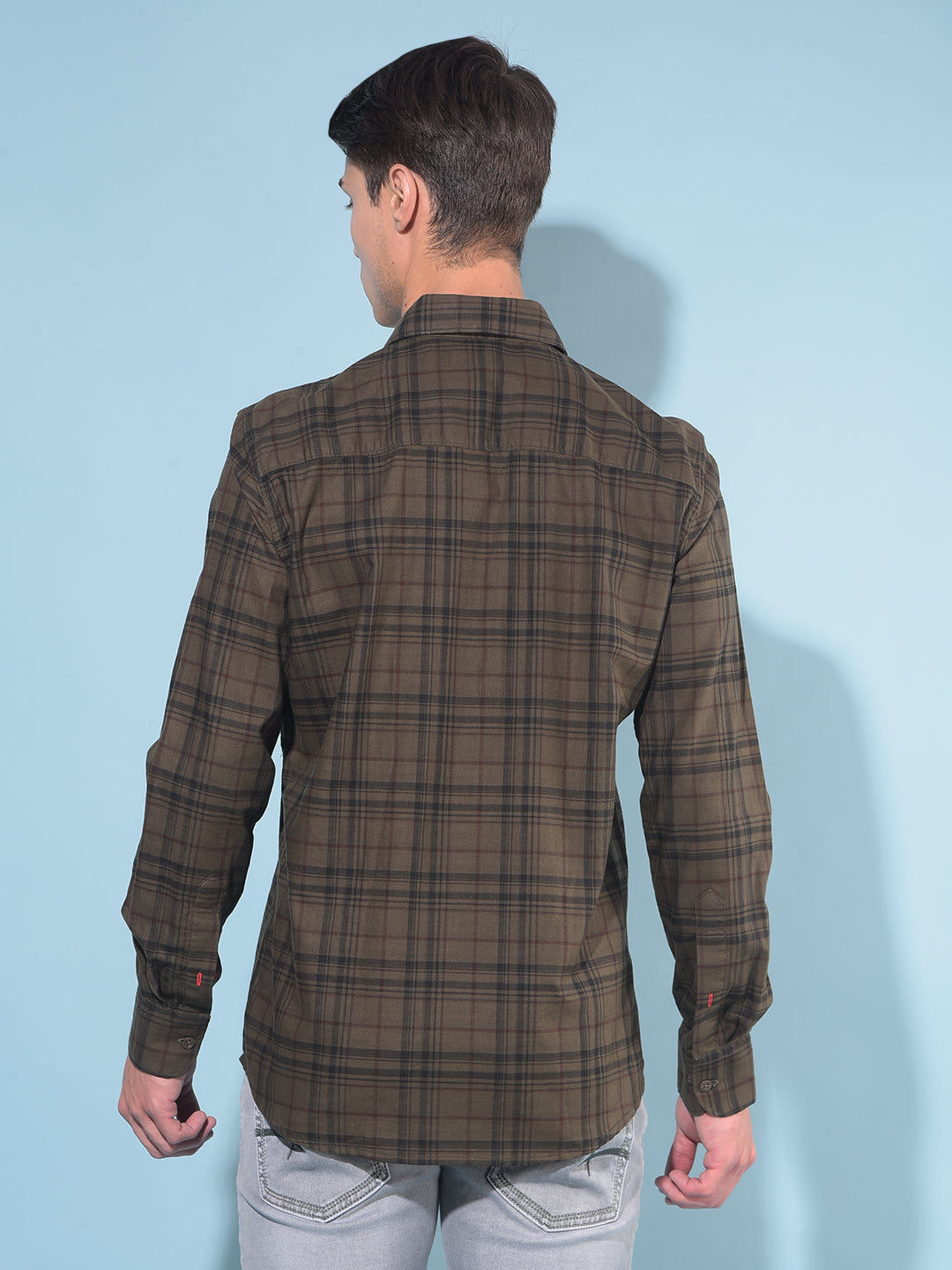 Olive Tartan Check 100% Cotton Shirt-Men Shirts-Crimsoune Club