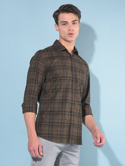 Olive Tartan Check 100% Cotton Shirt-Men Shirts-Crimsoune Club