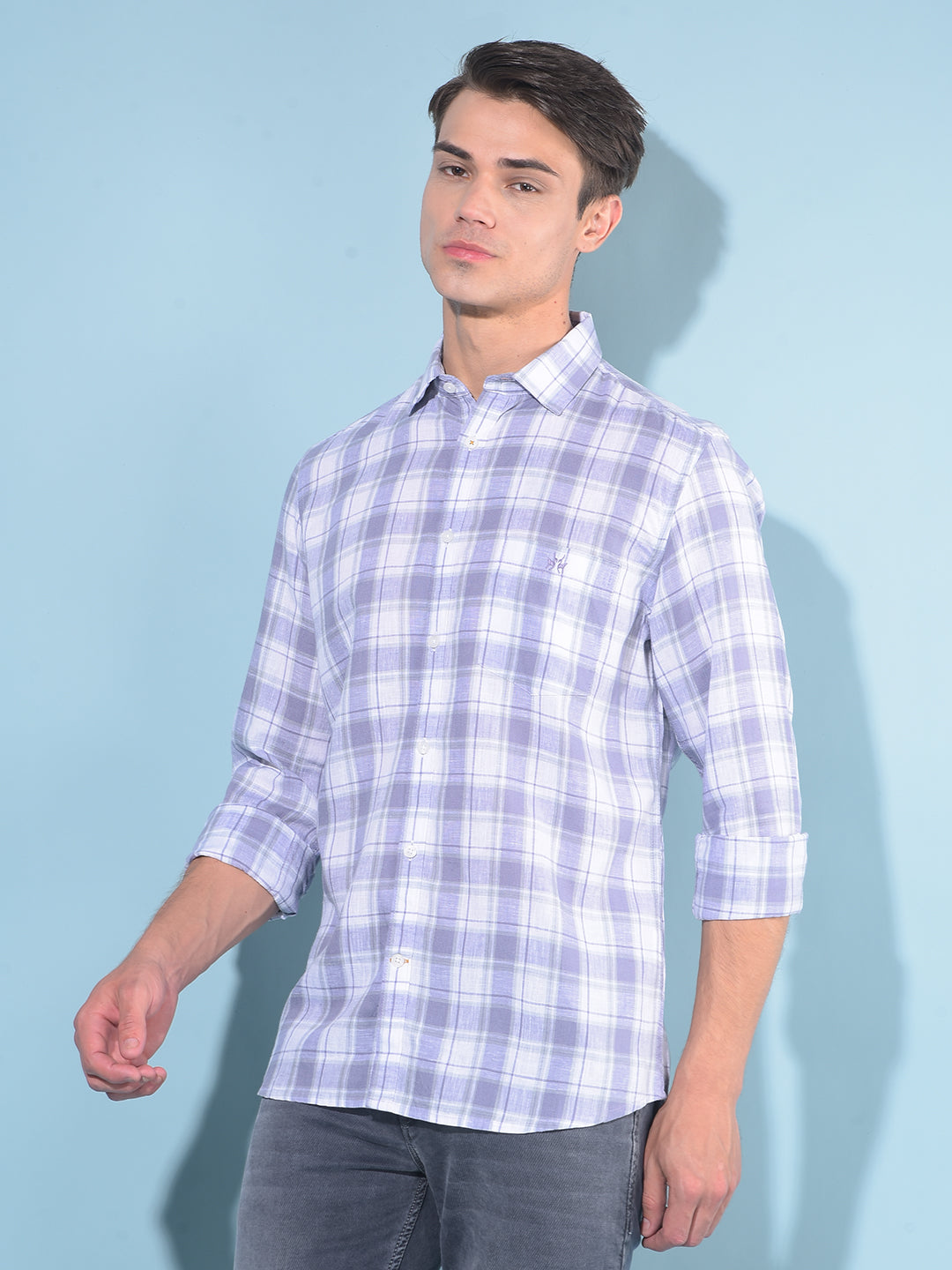 Purple Tartan Check Linen Shirt-Men Shirts-Crimsoune Club
