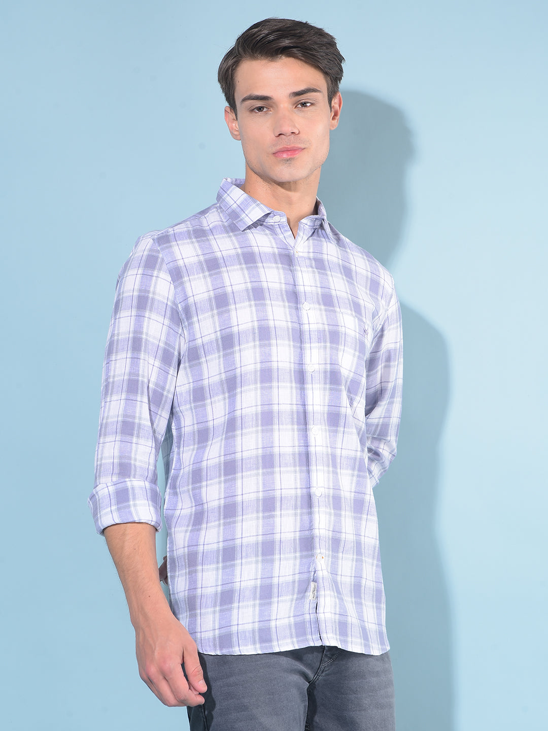 Purple Tartan Check Linen Shirt-Men Shirts-Crimsoune Club