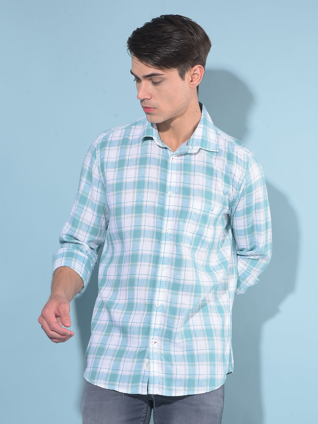 Green Tartan Check Linen Shirt-Men Shirts-Crimsoune Club