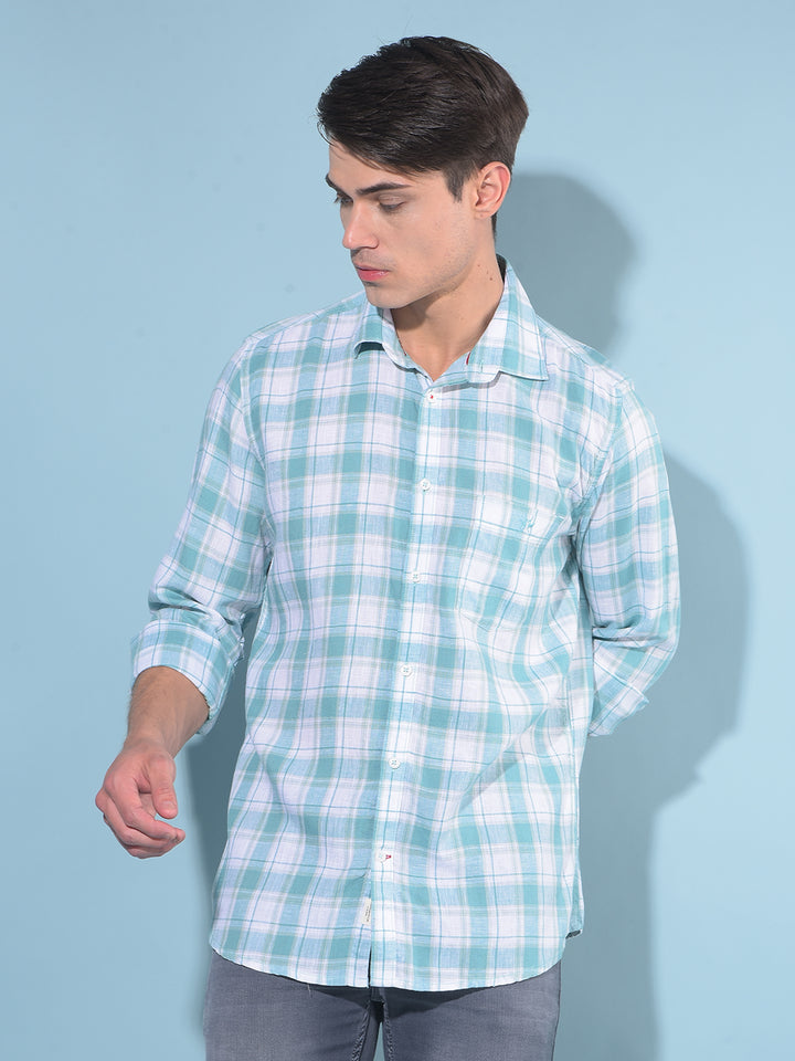 Green Tartan Check Linen Shirt-Men Shirts-Crimsoune Club