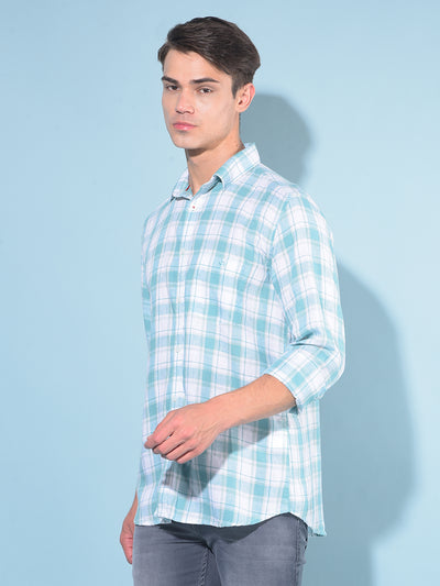 Green Tartan Check Linen Shirt-Men Shirts-Crimsoune Club
