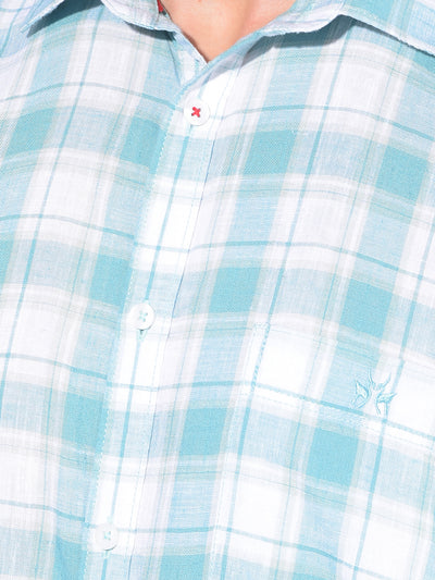 Green Tartan Check Linen Shirt-Men Shirts-Crimsoune Club