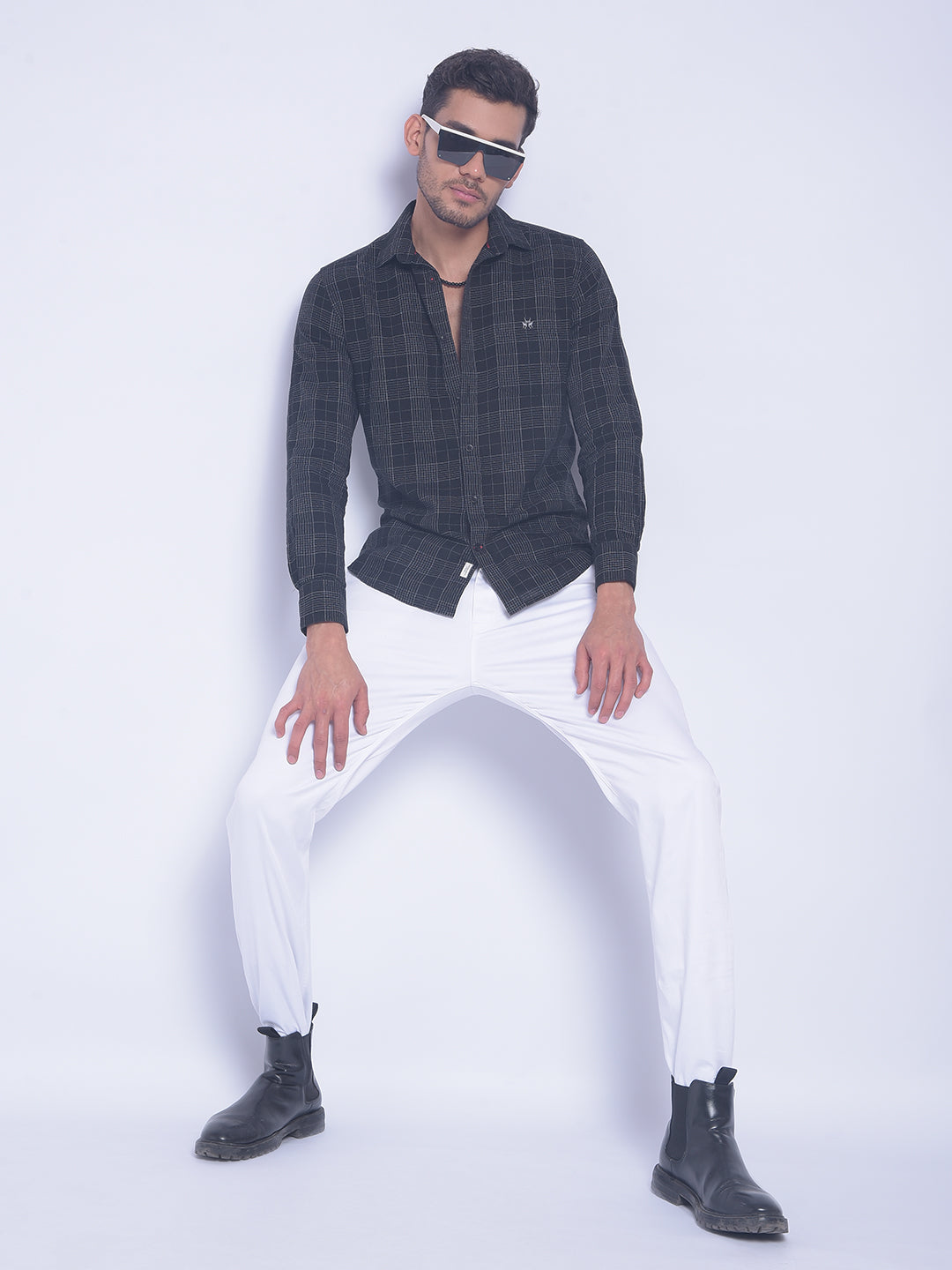 Black Checked Shirt-Men Shirts-Crimsoune Club