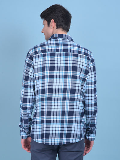 Blue Tartan Check 100% Cotton Shirt-Men Shirts-Crimsoune Club