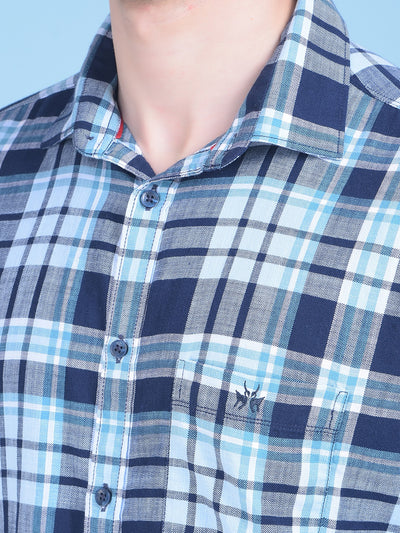 Blue Tartan Check 100% Cotton Shirt-Men Shirts-Crimsoune Club