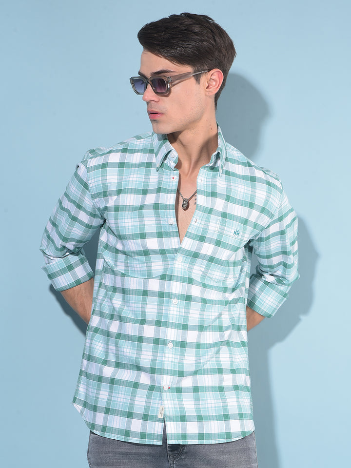 Green Tartan Check 100% Cotton Shirt-Men Shirts-Crimsoune Club