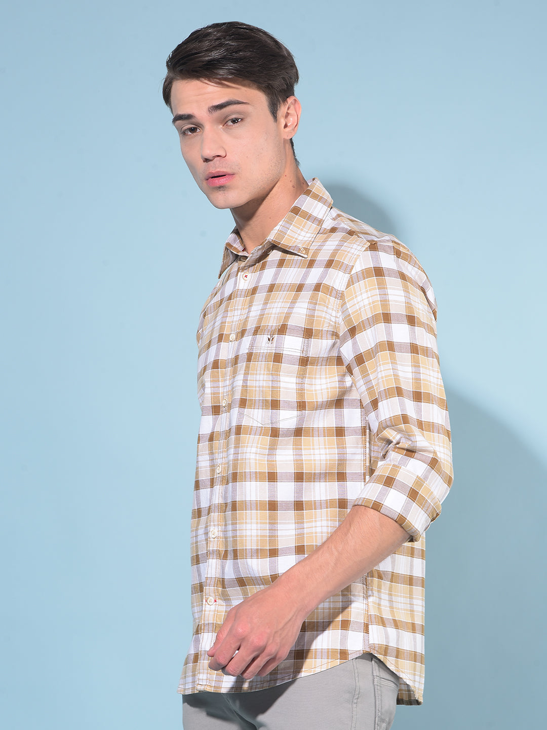 Brown Tartan Check 100% Cotton Shirt-Men Shirts-Crimsoune Club
