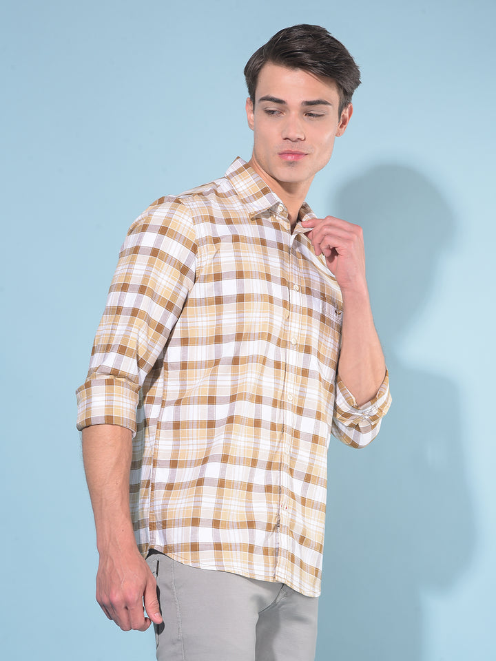 Brown Tartan Check 100% Cotton Shirt-Men Shirts-Crimsoune Club