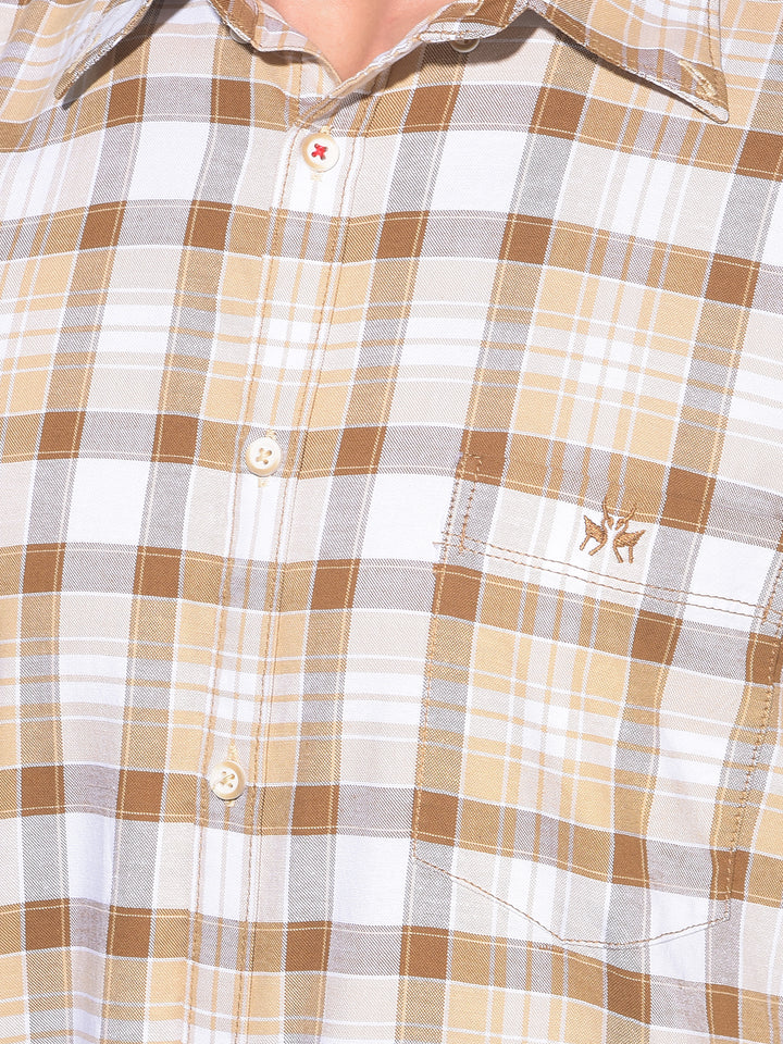 Brown Tartan Check 100% Cotton Shirt-Men Shirts-Crimsoune Club