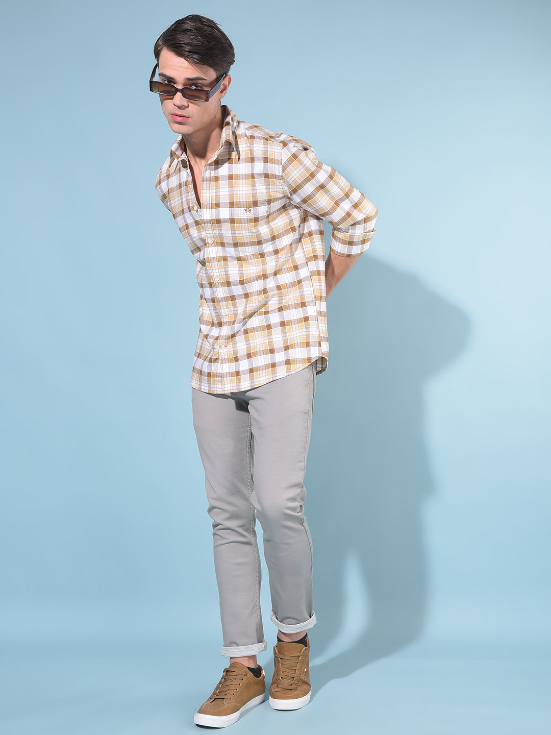 Brown Tartan Check 100% Cotton Shirt-Men Shirts-Crimsoune Club