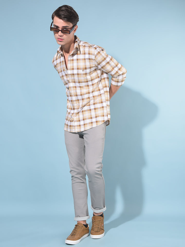 Brown Tartan Check 100% Cotton Shirt-Men Shirts-Crimsoune Club