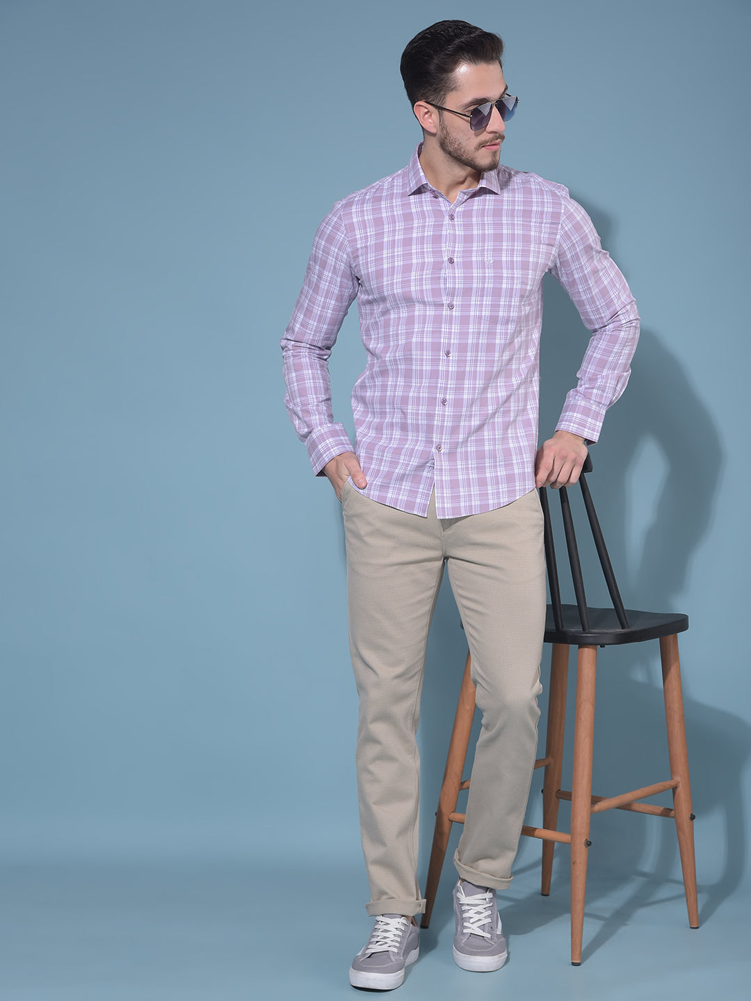 Purple Tartan Check 100% Cotton Shirt-Men Shirts-Crimsoune Club