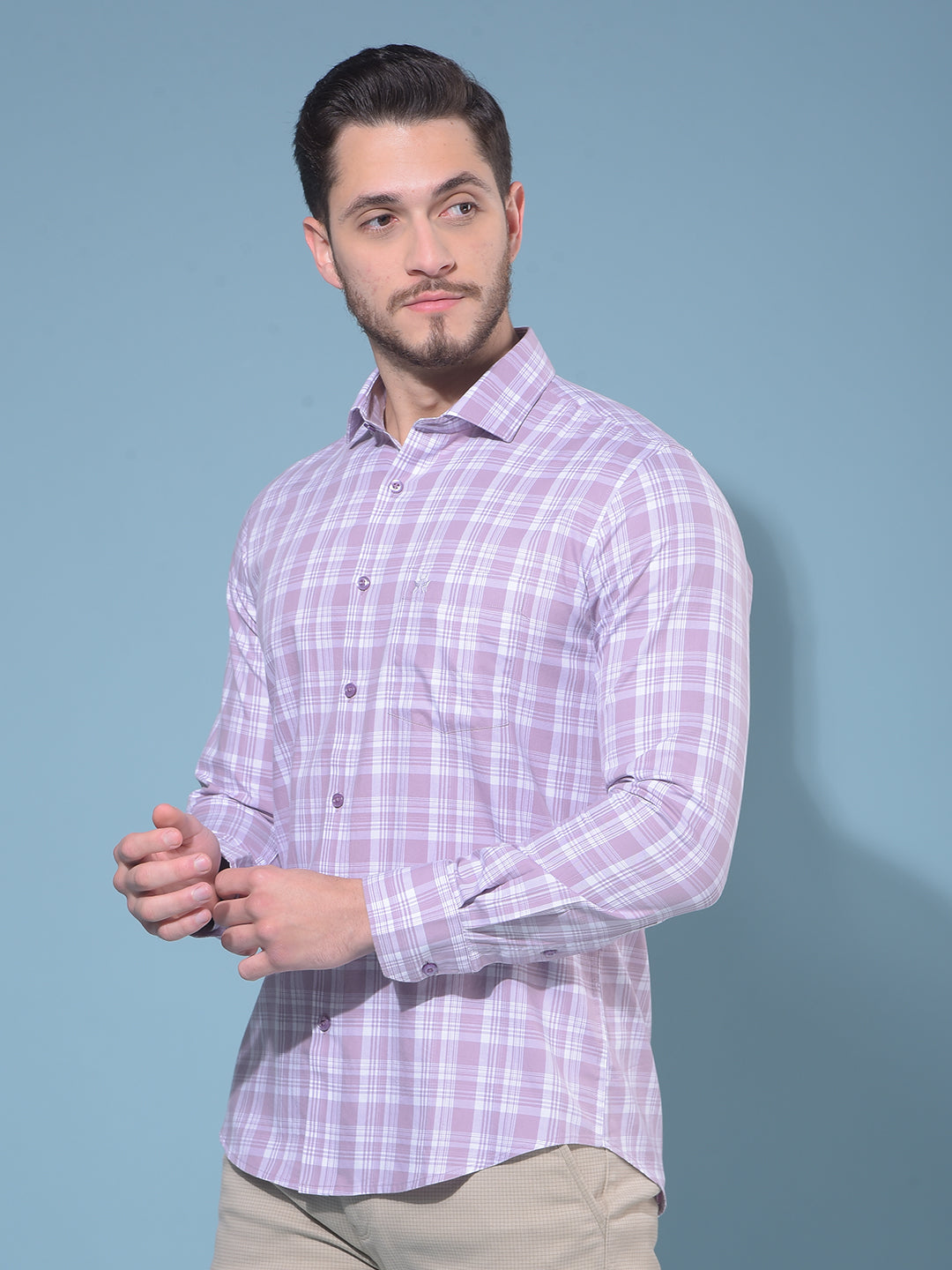 Purple Tartan Check 100% Cotton Shirt-Men Shirts-Crimsoune Club