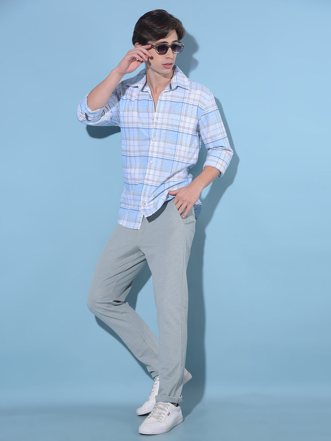 Blue Tartan Check 100% Cotton Shirt-Men Shirts-Crimsoune Club