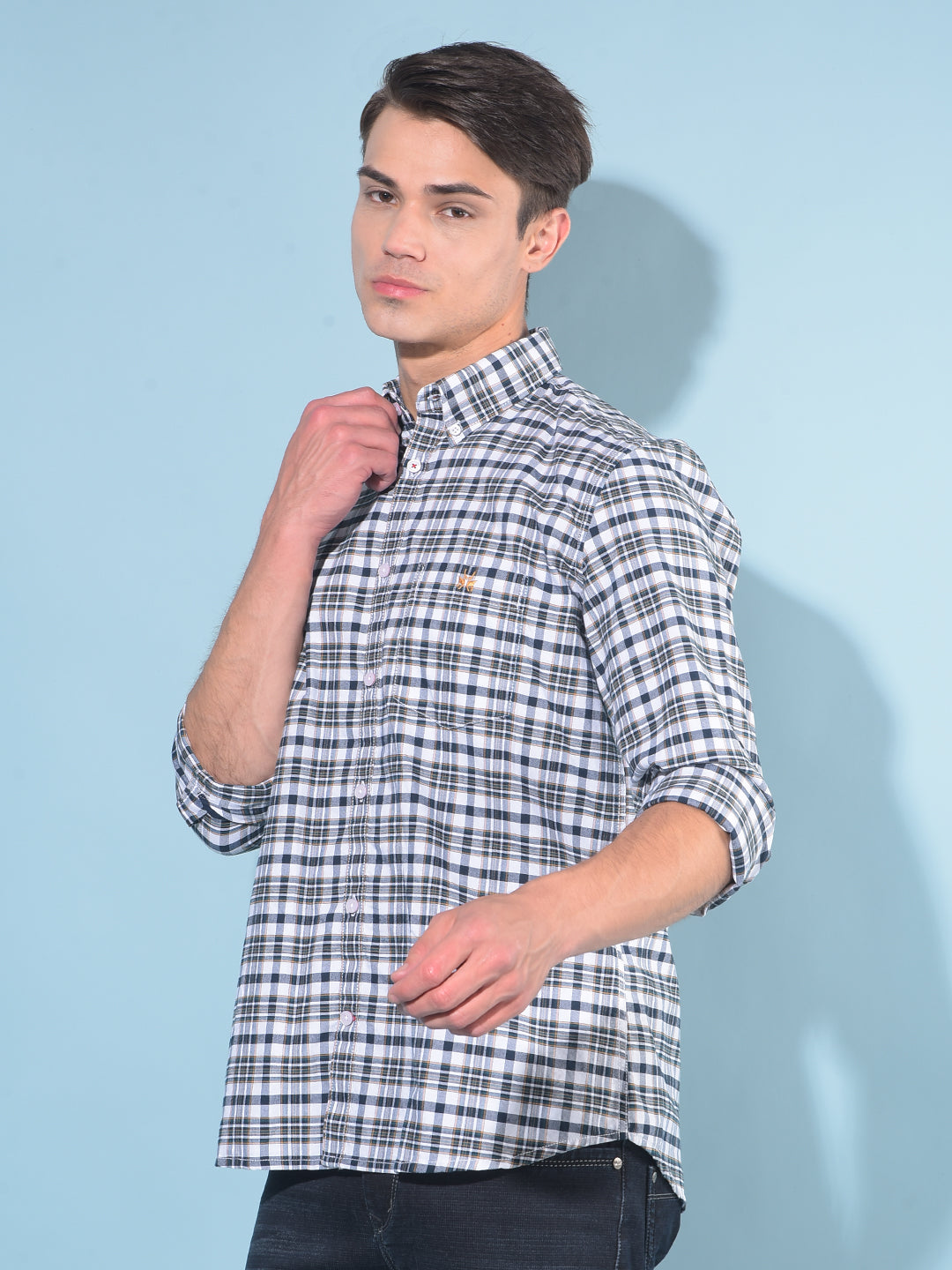 Blue Tartan Check 100% Cotton Shirt-Men Shirts-Crimsoune Club